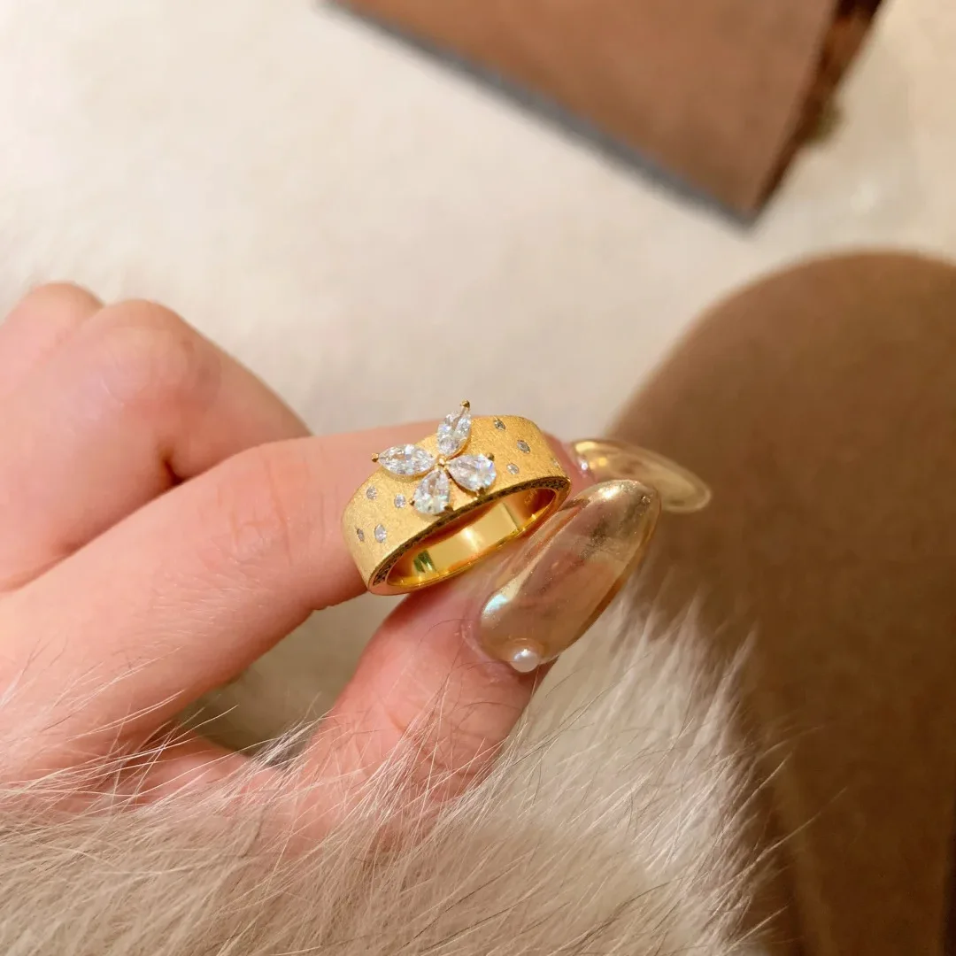 Diamond-encrusted butterfly s925 silver ring medieval lasgold morpho butterfly women's diamond ring