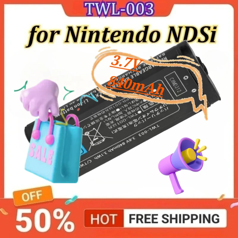 

TWL-003 3.7V 840mAh Rechargeable Lithium Battery for Nintendo NDSi Handheld Game Console Built-in Replacement Batteries
