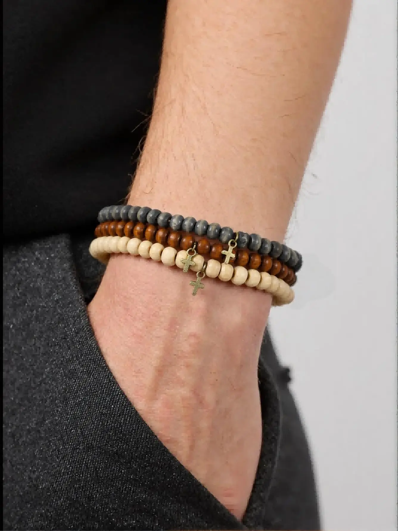 Men's Puka Shell Bracelet Wooden Turquoise Beaded Minimalist Trendy Jewelry Stackable Gift for Friends