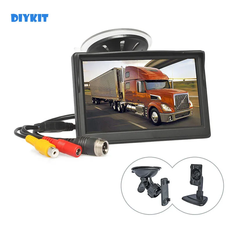 DIYKIT 5inch TFT LCD Backup Car Rear View HD Monitor with Suction Cup Both RCA & 4Pin Connector for MPV SUV Horse Lorry