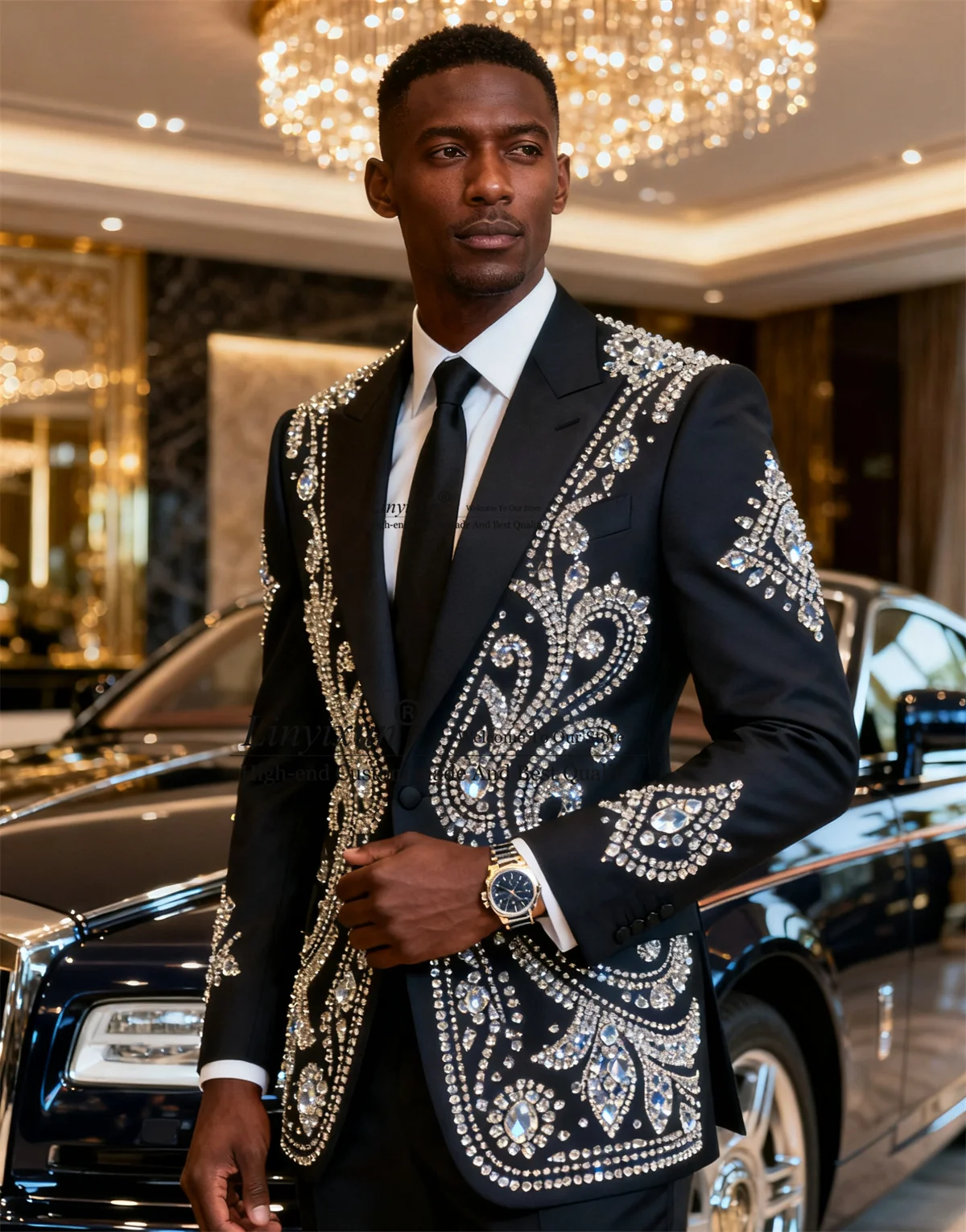 

Sparkly Diamond Ornament Tuxedos Men Suits 2 Pieces Sets Groom Slim Fit Male Prom Blazers Customized Wedding trajes para hombre
