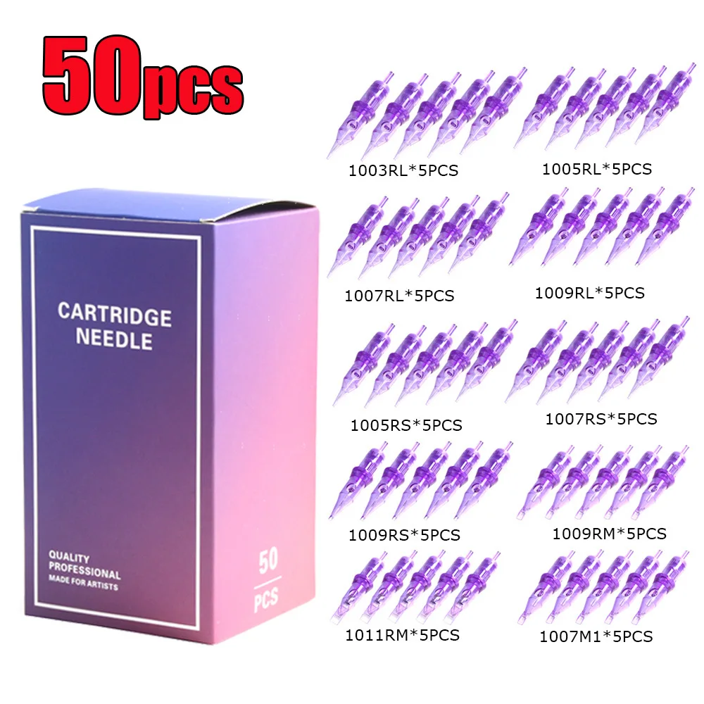 

Sterilized Tattoo Needle Cartridge 50pcspcs - round Liner Shader Magnum Membrane - 5/7/9/11/13 RM RS RL M for Tattoo Gun Mac