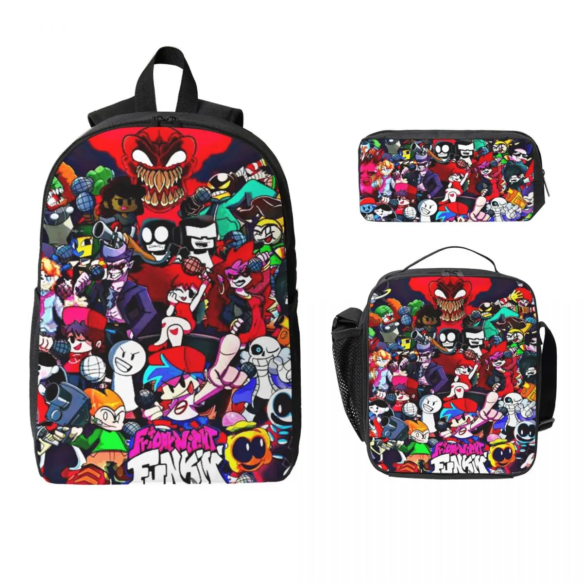 Friday Night Funkin Characters Fnf Game Backpack Student Boys Girls BookBag School Bag 3ps Insulated Lunch Bag Pencil Case