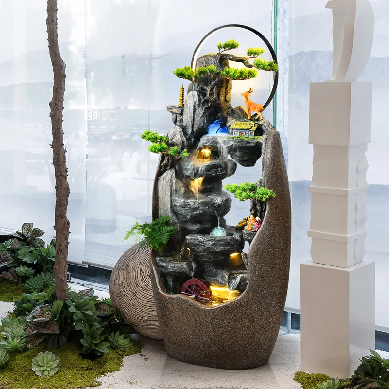 

Водопад, протекающий от пола до потолка в гостиной, приносит богатство, украшения, декор для веранды, предметы интерьера, привлекающие удачу, декоративные элементы, камни.