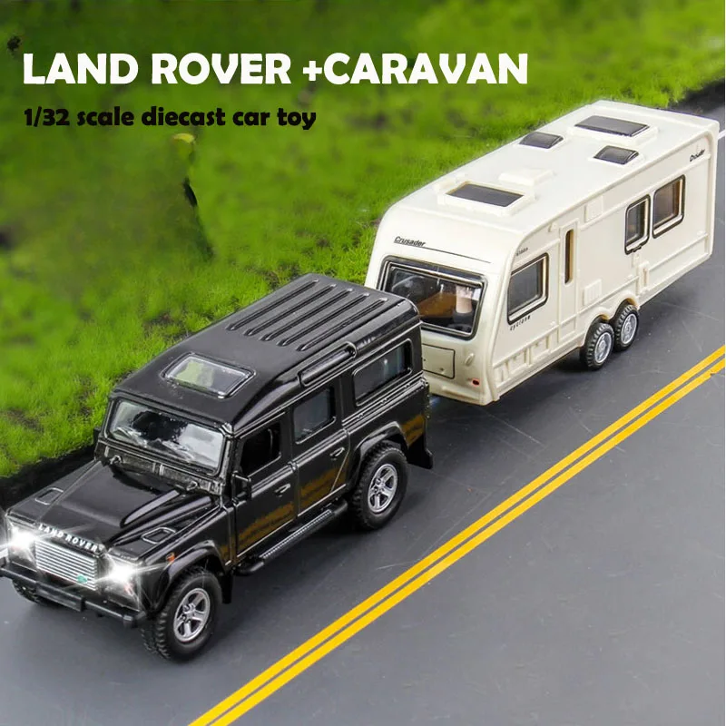 

Simulation 1/32 Scale Land Rover Trailer RV Car Model Pullback Sound Light Caravans Model Diecast Toy Vehicle Children Boy Toy