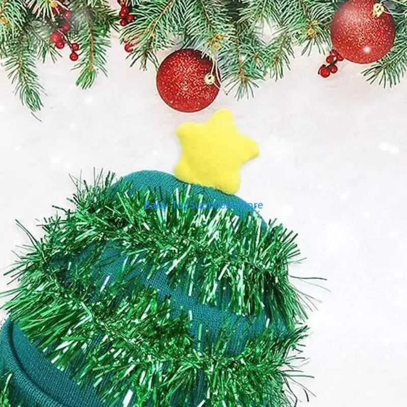 

R1WF Stylish Christmas Knit Hat Handcraft Knitted Beanie with Star Decoration