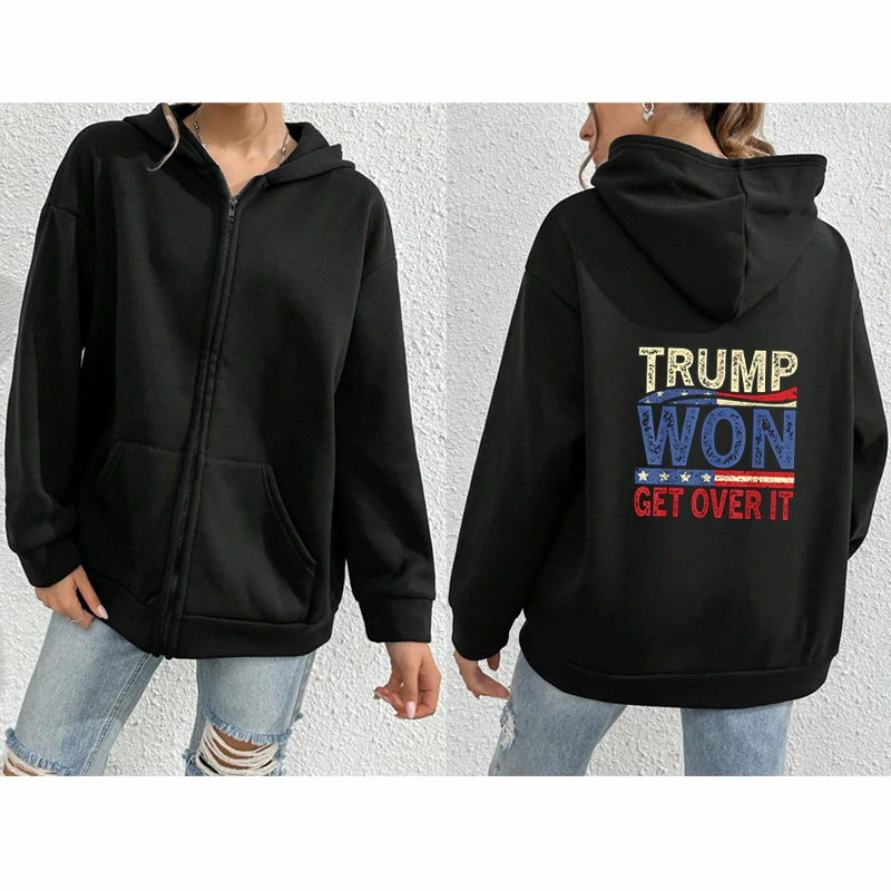 

Trump Won Get Over It Zip Hoodie New 2025 President Men And Women Text Printing Sweatshirts Gifts For Family