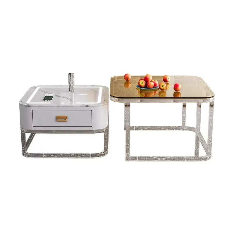 High-quality living room coffee table, space-saving glass smart coffee table set, with touch LED light and Bluetooth audio