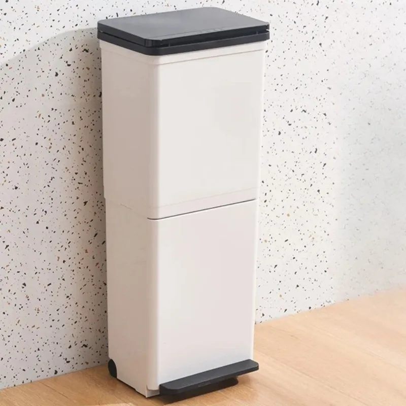 ‌Japanese Dual Compartment Step Trash Can - Odor-Proof Wet/Dry Separation for Kitchen Food Scraps & Home Waste Organizing