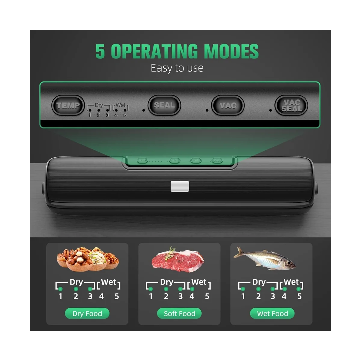 Machine sous vide automatique pour aliments, système de bancs d'air pour le stockage des aliments, sec et support avec kit de sacs scellés, noir, prise US