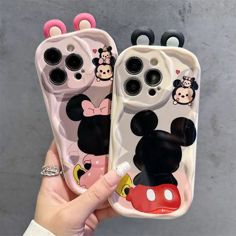 Disney Mickey Minnie 3D Ear Case For Samsung Galaxy A32 A33 A15 A13 A12 A16 A22 A53 A23 A31 A72 A73 A50 A06 A05S A02S A03 Cover