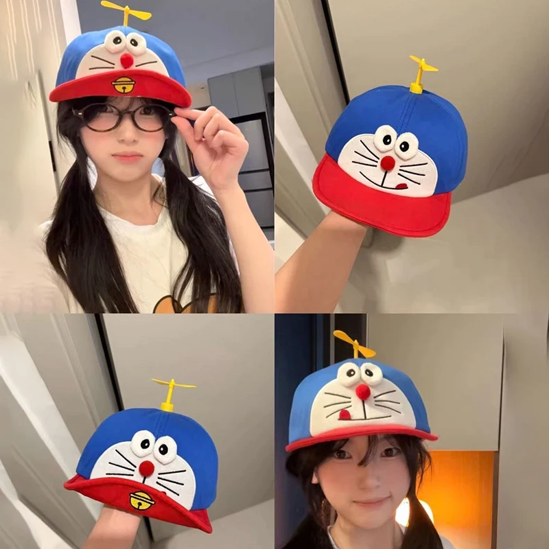 Kawaii Doraemon Baseballkappe mit Bambus-Libellen-Propeller, verstellbarer Sonnenhut, süßer Anime-Hut, Outdoor-Party-Cosplay-Accessoire, Geschenk – Detail 2