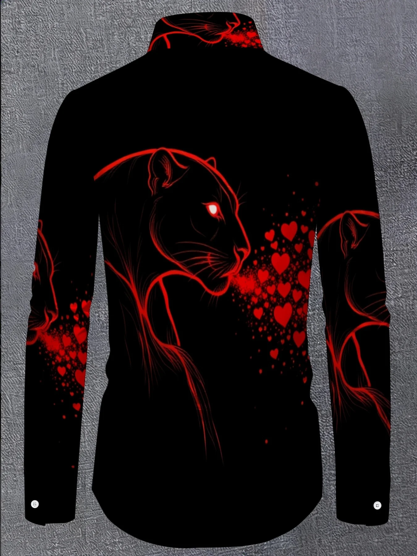 Men Long Sleeve Button Down Shirt Black Red Heart Leopard Silhouette Print Polyester Lapel Collar Party