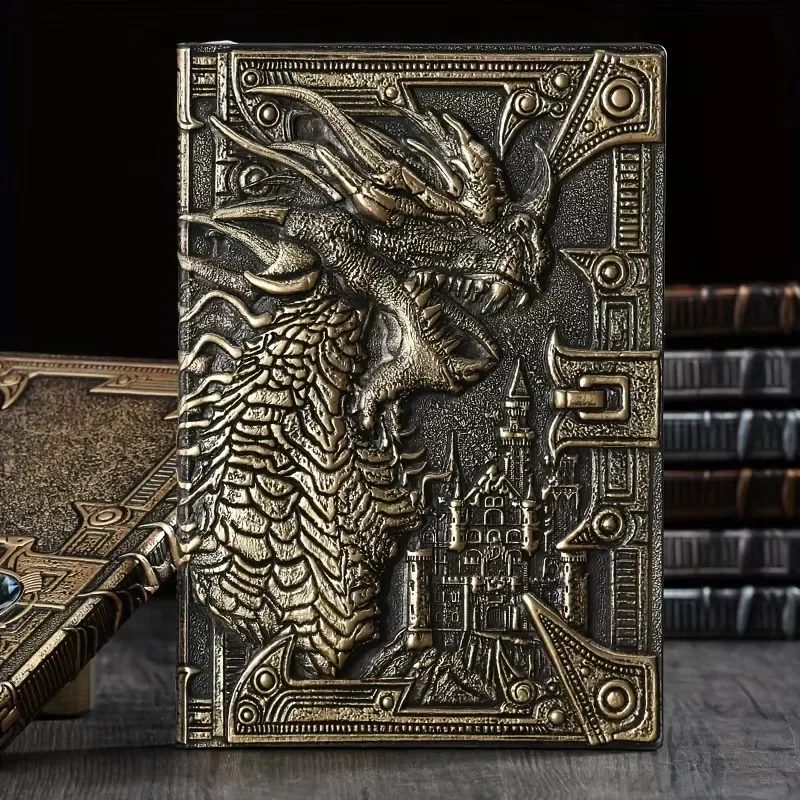 Retro Notebook 3D Embossed Dragon Design Faux Leather Evil Dragon Diary Notebook Office Accessories Decor School Supplies Gift