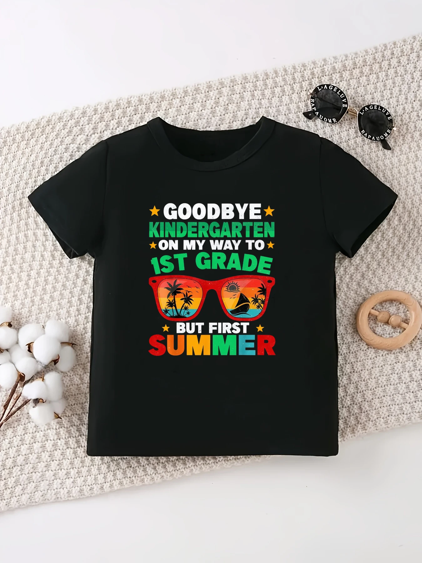 Goodbye Kindergarten On My Way To 1st Grade But First Summer Letter Printed T Shirt Girls/Boys Funny Kids Clothes