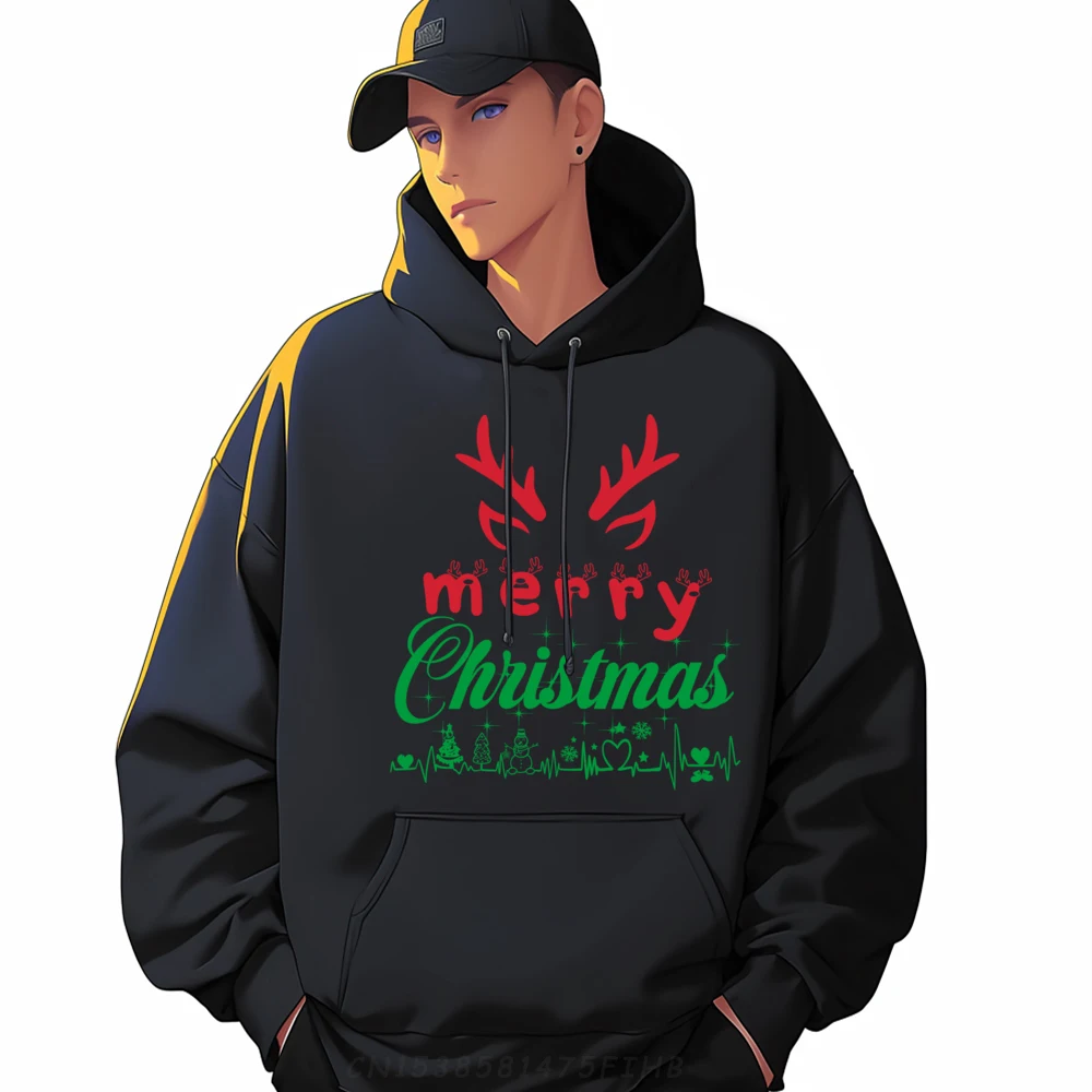 

Merry Christmas Cute Reindeer Costume Christmas Heartbeat Blank Hoodie Polyester Adult Fall High Quality Men's Sweater Aesthetic