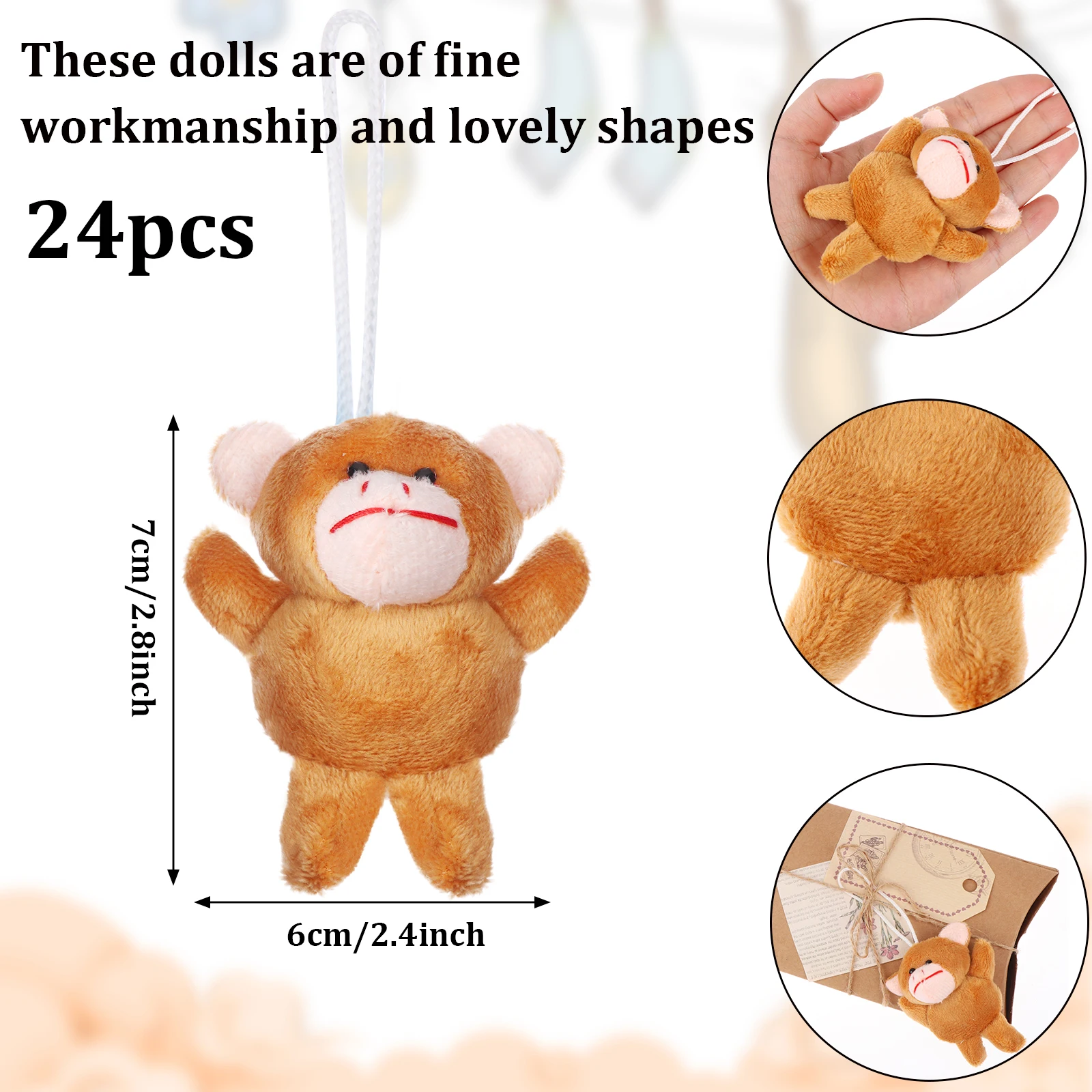 24pcs/set Mini Animal Plush Toy Set Cute Small Stuffed Animal Keychain Bear Rabbit Doll Toy Bag Pendant Car Key Chain For Kids