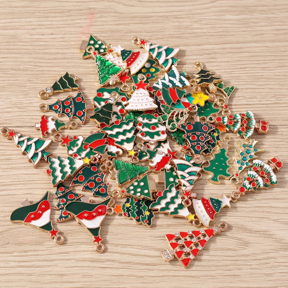 Tusember 20 Stück Emaille-Weihnachtsbaum-Anhänger für die Schmuckherstellung, fröhliche Neujahrs-Ohrringe, Halsketten, Armbänder, DIY-Geschenke – Detail 6