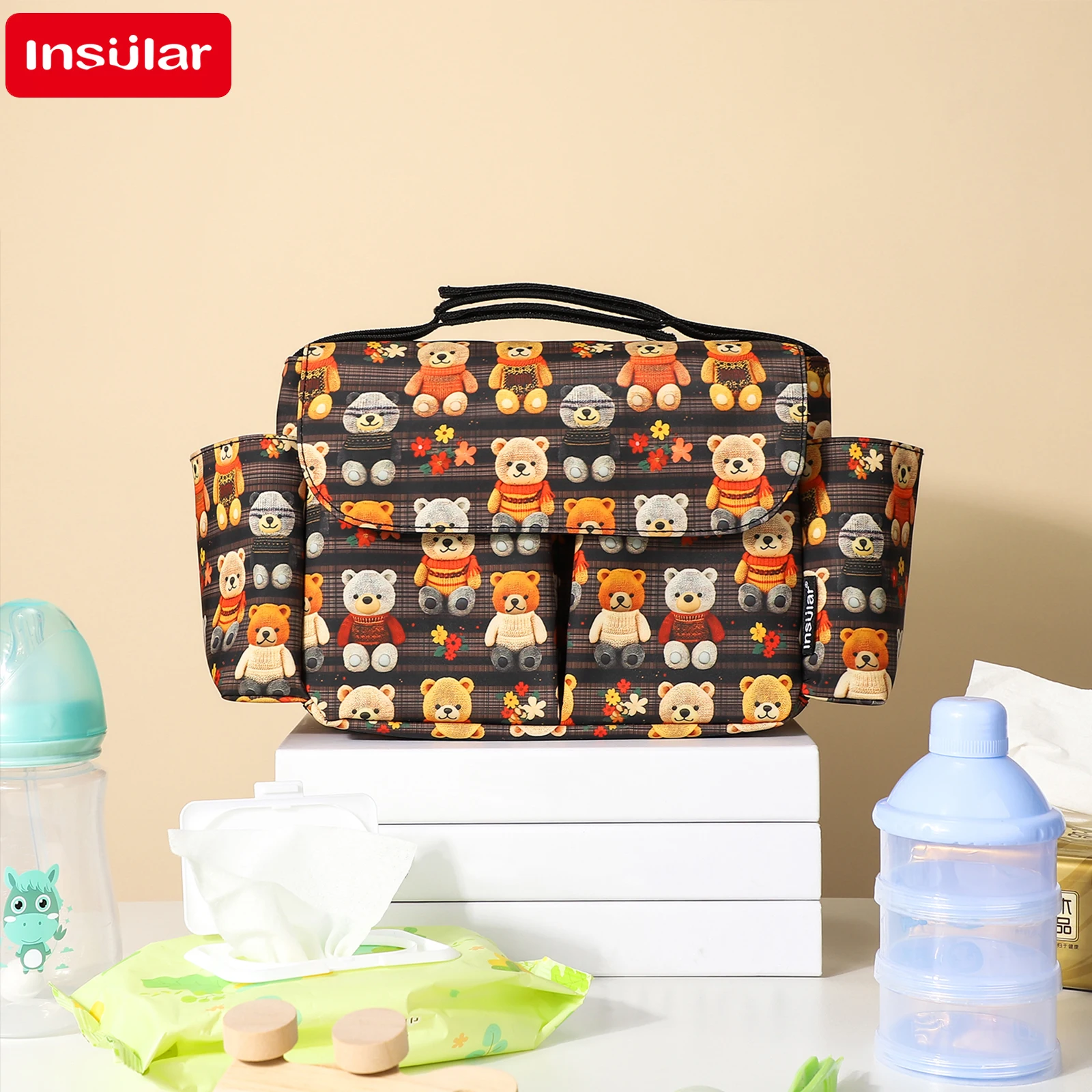 INSULAR Waterproof Large Capacity Stroller Hanging Mommy Bag Portable Baby Travel Storage Pouch for 0-2Y Toddler