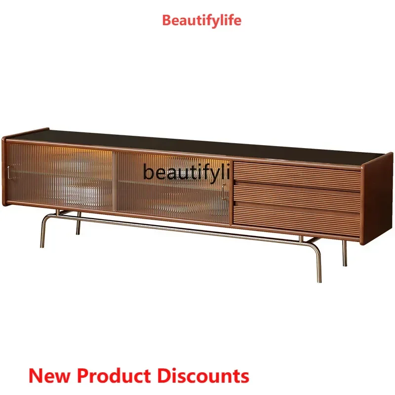 

S Nordic solid wood TV cabinet household retro living room rock slab audio-visual cabinet medieval household floor cabinet