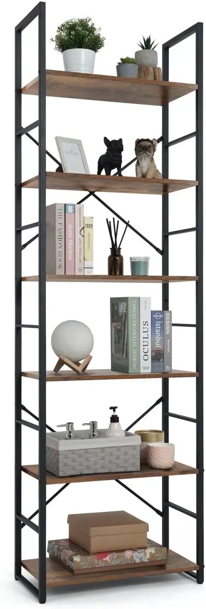 

6 Tier Bookshelf, 24 Inch Width Free Standing Shelf, Bookcase Shelf Storage Organizer, Industrial Book Shelves for Home Office