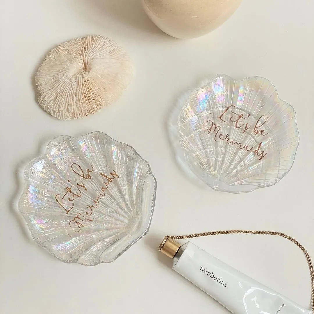 Shell Shaped Colored Glass Jewelry Tray American Modern Creative Ornament Storage Plate Small Fancy Organizer Necklace Holder