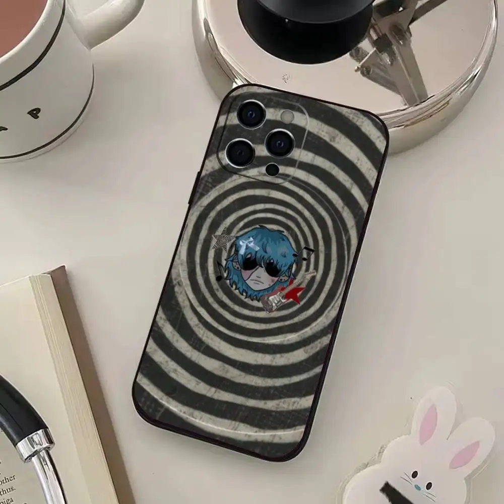 حافظة هاتف كارتون S-Sally Face SF لهاتف iPhone17,16,15,14,13,12,11 Plus، Pro Max غطاء أسود ناعم