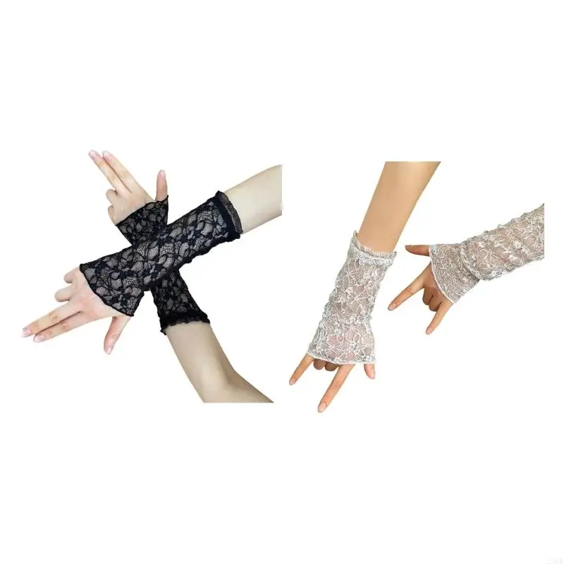 

Elegant Short Bridal Gloves Floral Embroidery Wrist Cuffs Hand Accessories