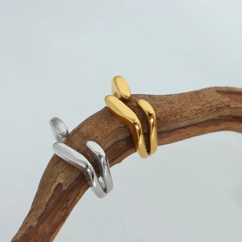 خواتم فولاذ مقاوم للصدأ 316L بسيطة للنساء ، مطلية بالذهب عيار 18 ، مقاومة للماء ، بدون تشوهات ، خاتم نسائي بسيط مفتوح ، مجوهرات نسائية #2