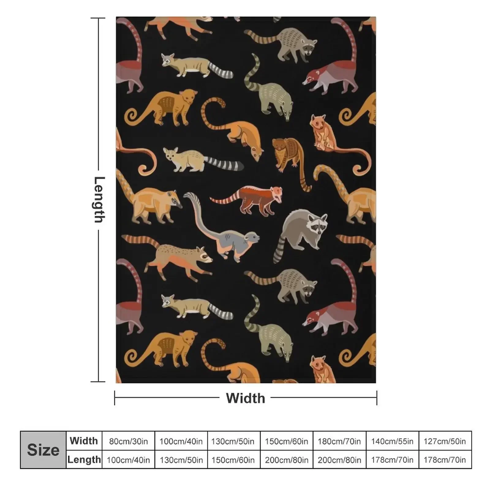 Raccoons and Relatives: Species of Procyonidae Pattern (Coatis, Olingos, etc) Throw Blanket warm for winter Blankets