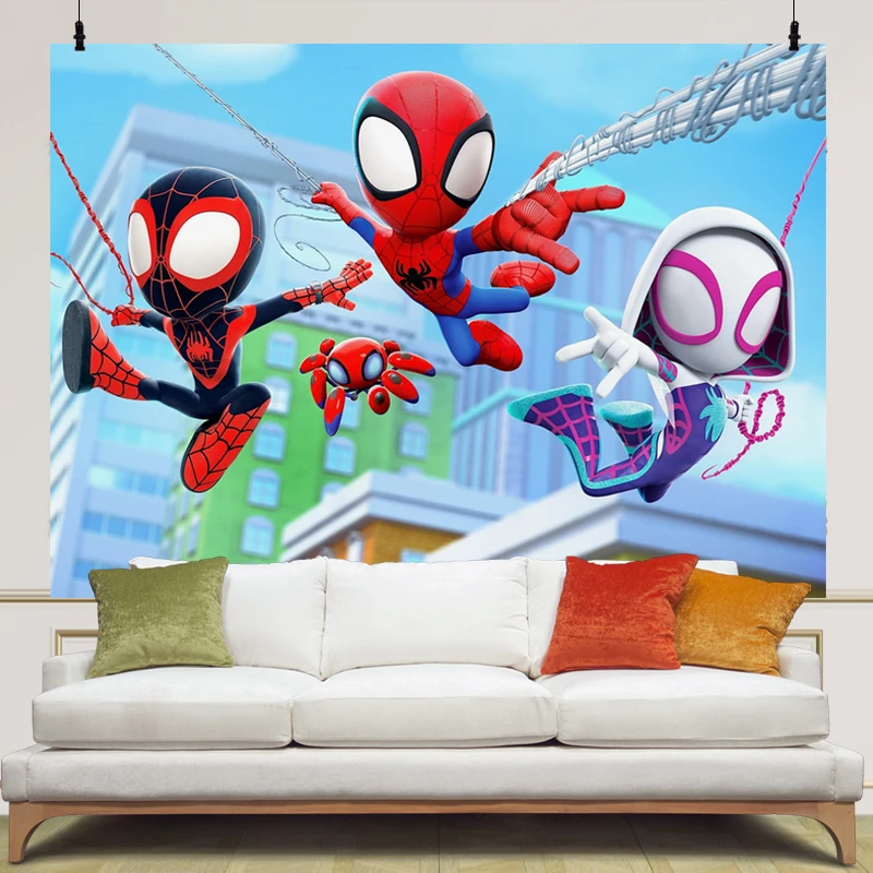 Personalised Spidey And Amazing Friends Birthday Decorations Backdrop Cartoon Spiderman Party Banner Custom Photo Background