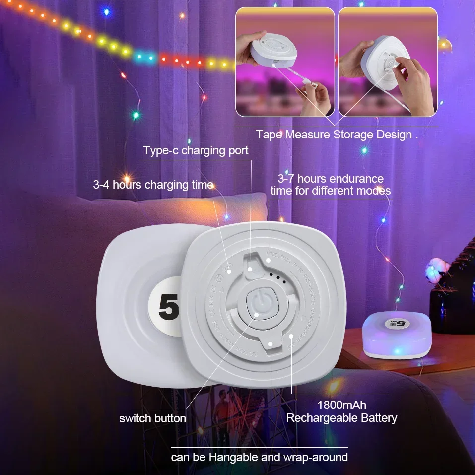 البوب 5 متر RGB التخييم سلسلة أضواء LED ضوء الليل في الهواء الطلق مقاوم للماء الذكية APP التحكم لشحن التخييم ديكور المحيطة Li #4