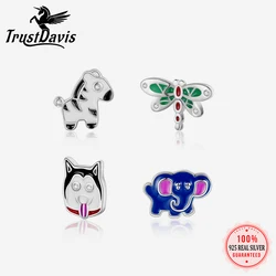 TrustDavis 925 Sterling Silver CZ Dog Elephant Zebra Stud Earrings Gift for Daughter Girls Fine S925 Wholesale Jewelry DK114