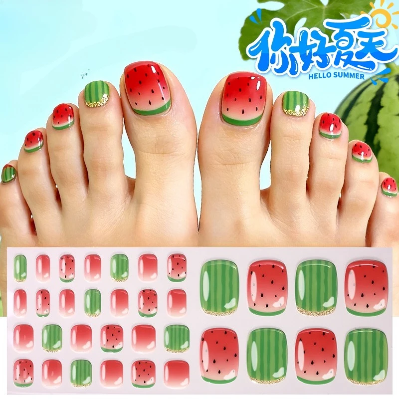 Starry Sky Hot Stamping UV-Free Toe Gel Nail Stickers Adhesive Full Cover Foot Gel Polish Nail Strips DIY Manicure Decoration