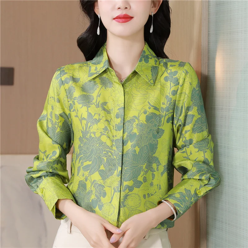 

Twill green printed shirt blouse 2024