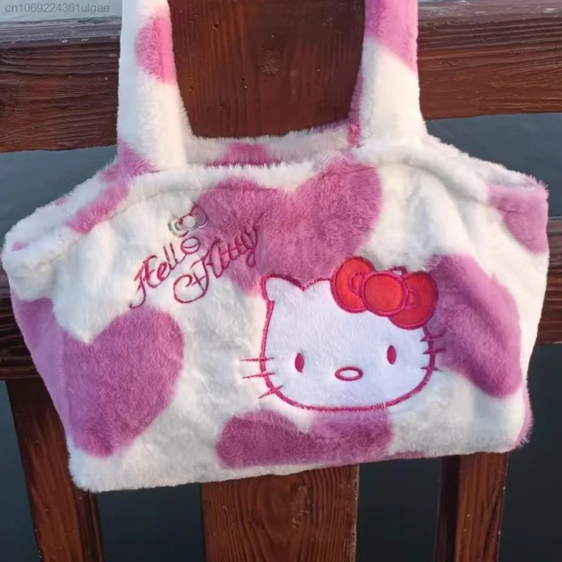 Tas Bahu Mewah Sanrio Hello Kitty Tas Tote Bordir Kartun Y2k untuk Tas Tangan Wanita Ransel Lembut Luar Ruangan Gaya Korea