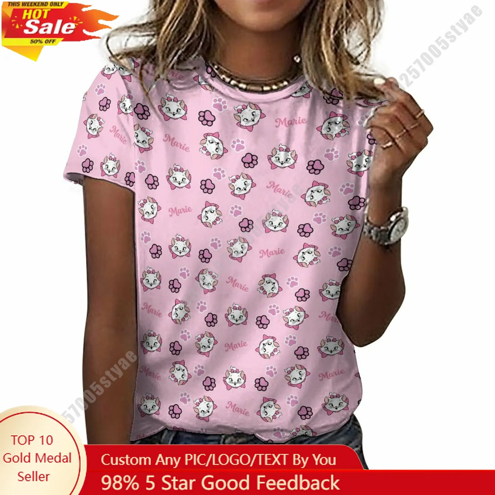 

Marie T Shirt Disney Cartoon Custom Your Own Cotton Tee Personalized Photo Text Print Casual Street Style Short Sleeved Top