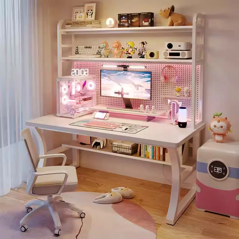 Modern Computer Desk Household Simple Desk Bookshelf Integrated Small Apartment Hole Board Writing Study Desk Table Gaming Pc