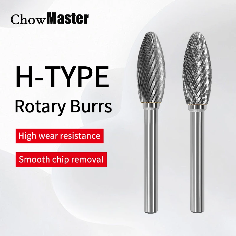 Chowmaster 6mm Shank H Type HX1025M06 Single Double Slot Tungsten Carbide Rotary Files Engraving Rotary Burrs for Wood Metal