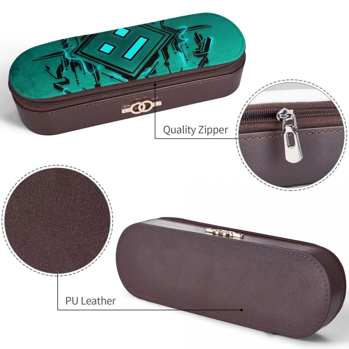 Video Game Geometry Dash Leather Pencil Cases Pencil Pouch Storage Stationery Supplies Pen Box Pencil Bag for Boy Girl School