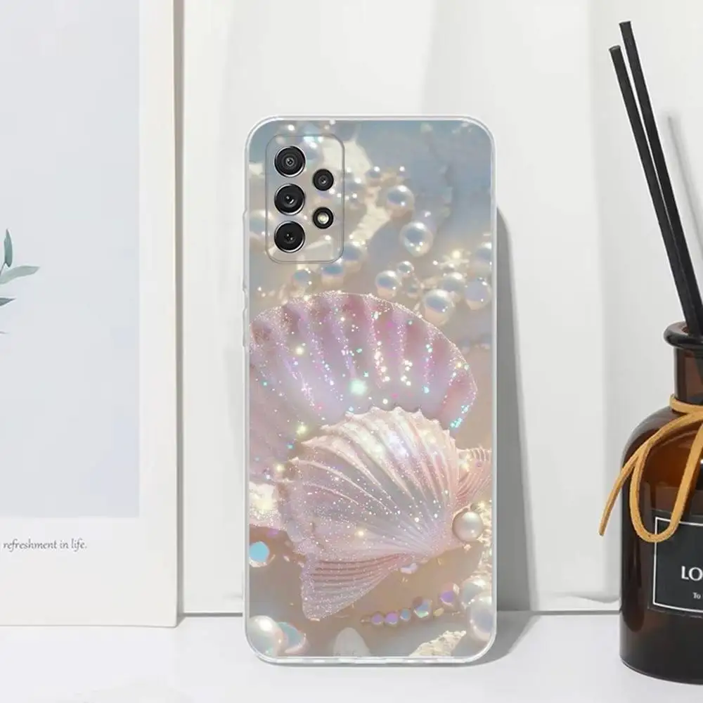 Funda de teléfono deslumbrante Dream Conch para Samsung S30,S23,S21,S22,S20,Ultra,FE,Lite, S10,S9,S8,PIus, transparente, funda de silicona