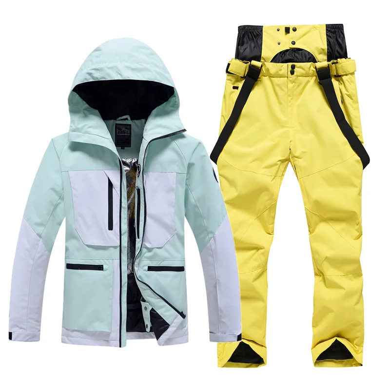 -30℃ Ski suit Snow prevention Jacket pants adult Couple clothing Men women windproof waterproof warm Green Pink white black blue