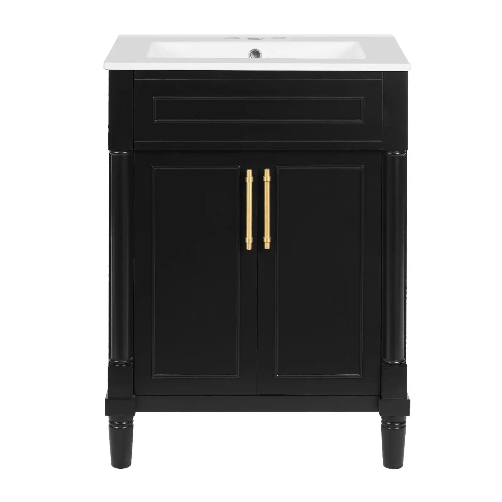

24 Inch Single Sink Bathroom Vanity Cabinet with Solid Wood and MDF Black Finish for Space Saving Organization