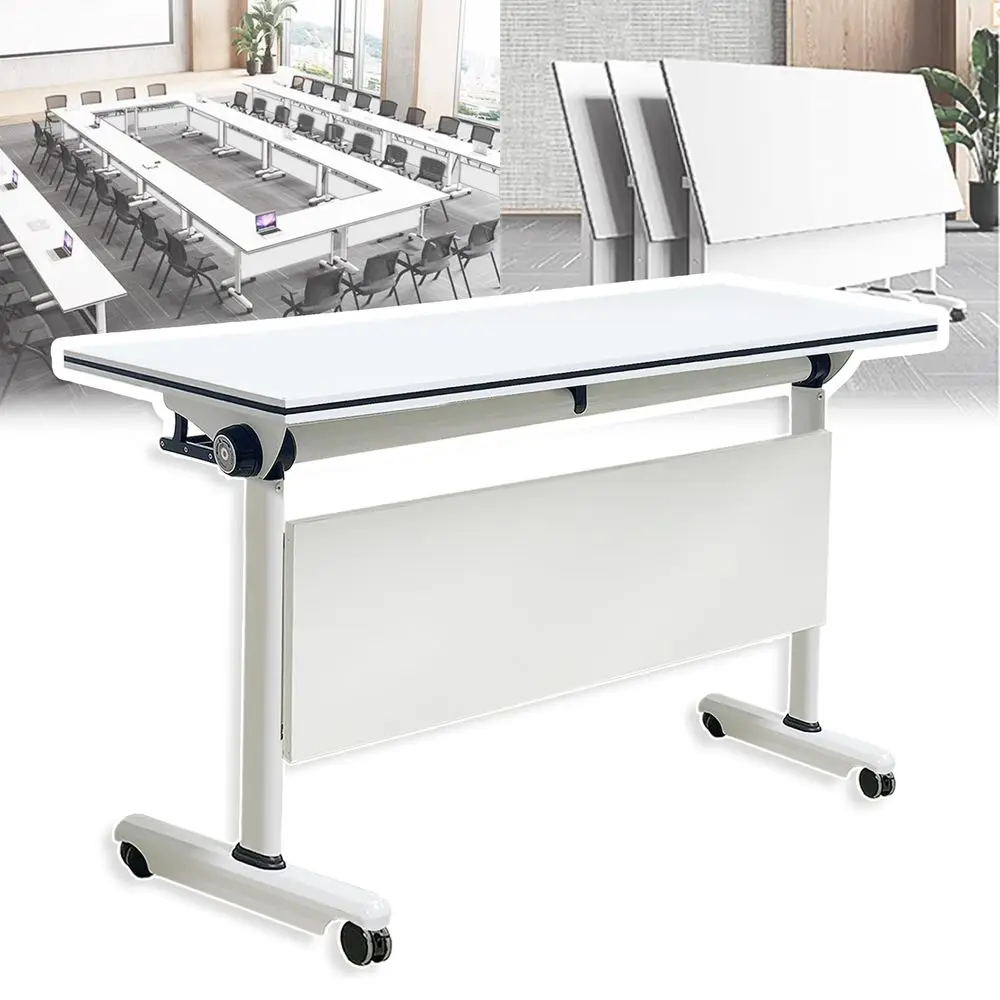 

Conference Table with Flip Top, Mobile Rectangular Training Tables with Casters, with Strong Metal Frame, Suitable for Meeting