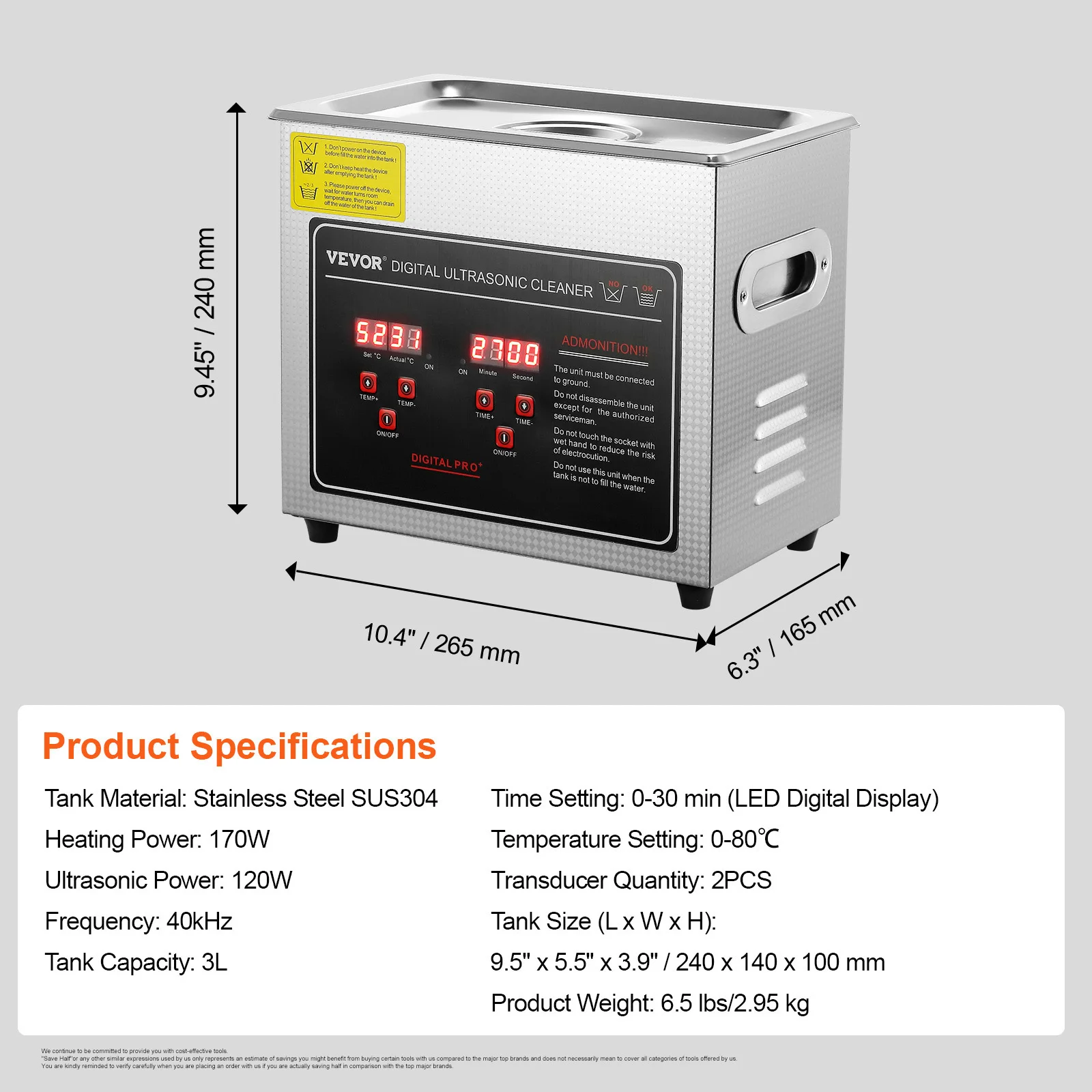 SucceBuy 2L 3L 6L 10L 22L 30L Pulitore ad ultrasuoni Acciaio inossidabile Pulizia portatile Lavatrice Elettrodomestico ad ultrasuoni