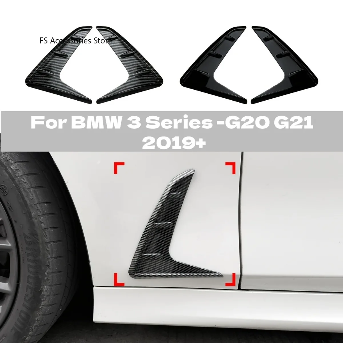 

Pair Side Wing Air Flow Fender Grill Outlet Intake Vent For BMW 3 Series -G20 G21 2019+ Glossy Black/Carbon Fiber Look