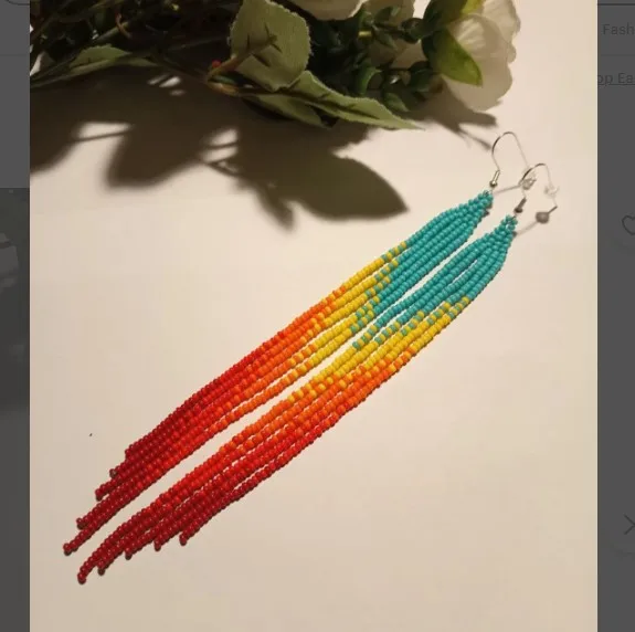 

Handmade Beaded Earrings Tassel Rainbow Bohemia Gradient Color Hand Knitting Female Fashion Beaded Earrings for Women