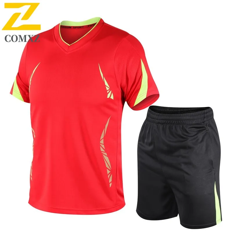 COMXZ Men Outdoor Sports Set Summer Quick-Dry Fitness T-Shirt Shorts Running Breathable Moisture Wicking Loose Fit Sportswear