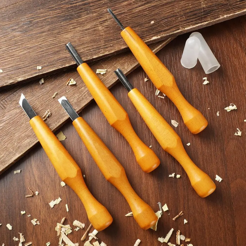 5 قطع من أدوات نحت Linocut مجموعة سكاكين نحت الخشب إزميل مسطح على شكل حرف V بزاوية أدوات نحت نصف دائرية [2026 MOCC]