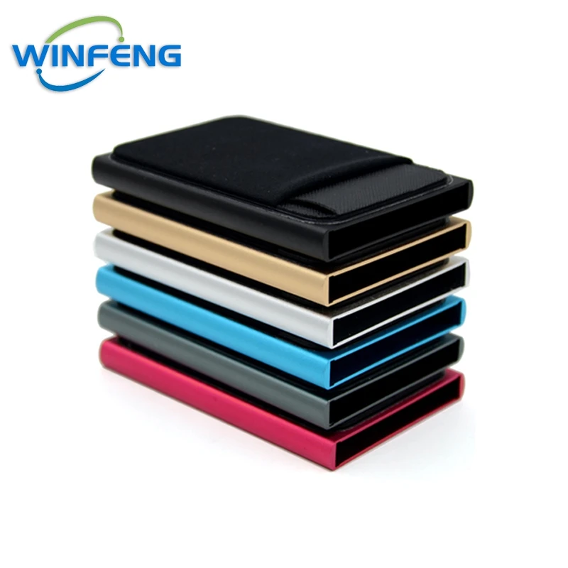 Slim Aluminium Wallet ID Credit Card Holder With Elasticity Back Pouch Mini RFID Wallet Automatic Pop up Bank Card Case